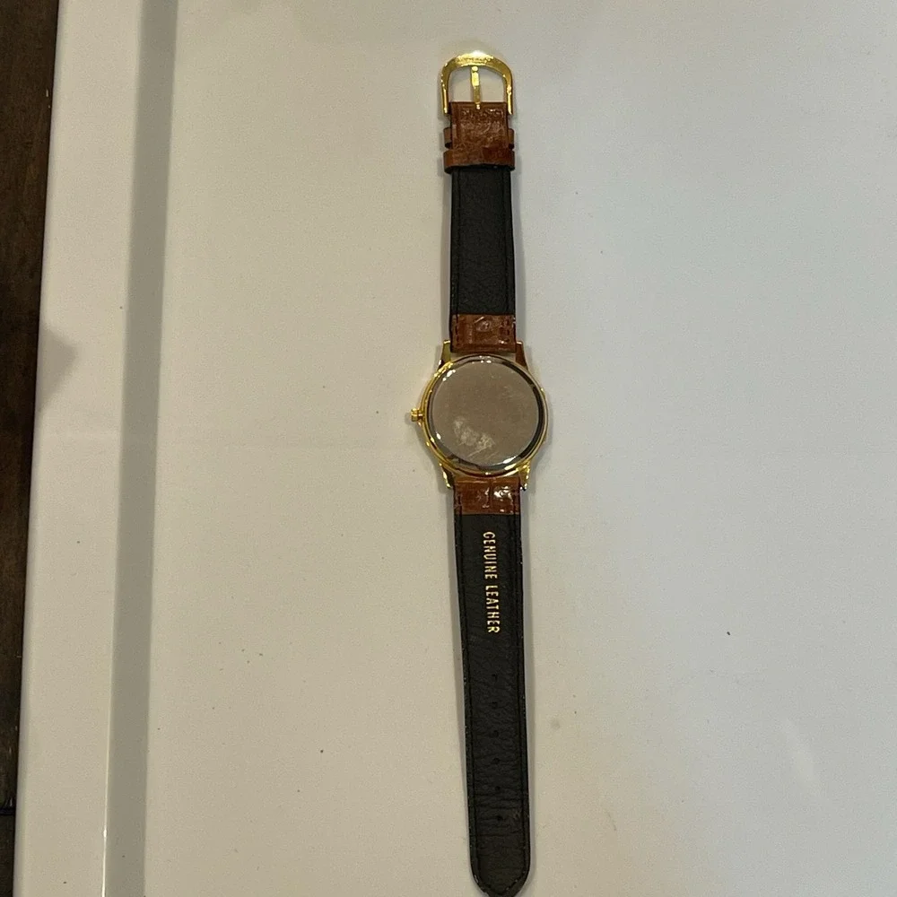 Jameson Irish Whiskey Watch Gold Tone Cream Dial Brown Leather Strap Untested